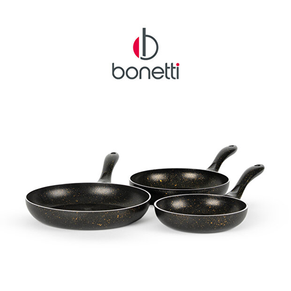 bonetti Turkish Granite Frying Pan Set 3 Pieces PFOA-Free