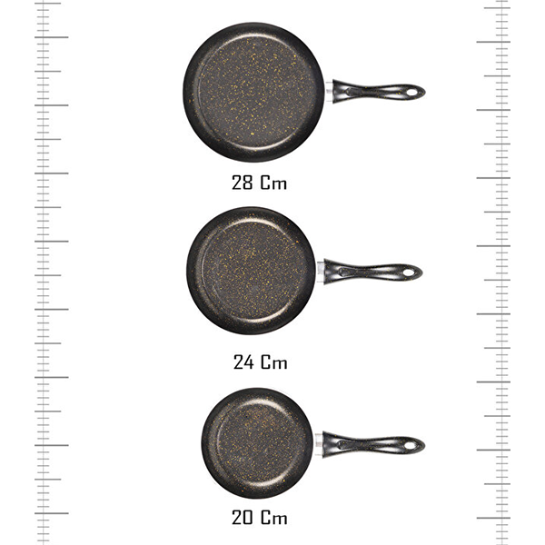 bonetti Turkish Granite Frying Pan Set 3 Pieces PFOA-Free