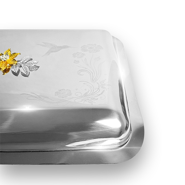 يد غطاء على شكل زهرة ذهبية وفضية – صينية روما 25×40 سم ستاندر