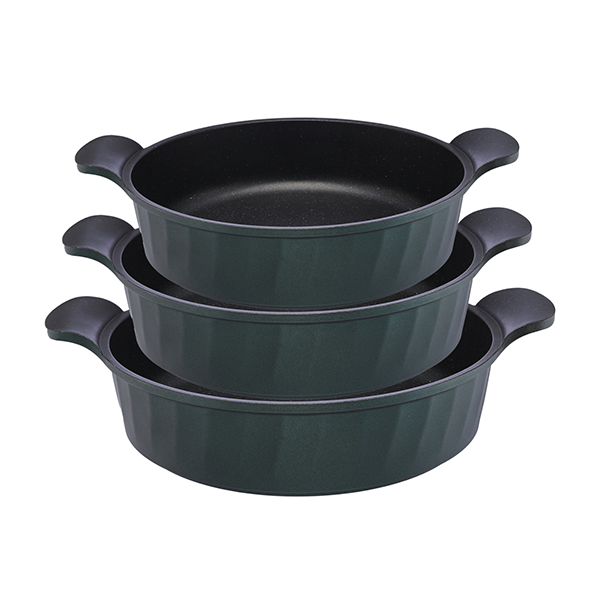 3-Piece Round Granite Tray Set with Handles – Oven Safe