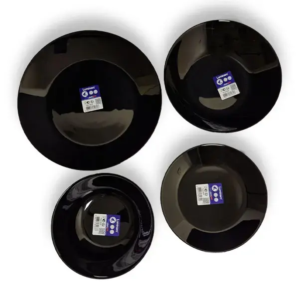 طقم لومينارك 12 قطعة زجاج أسود - أدوات طعام فرنسية أنيقة وعملية