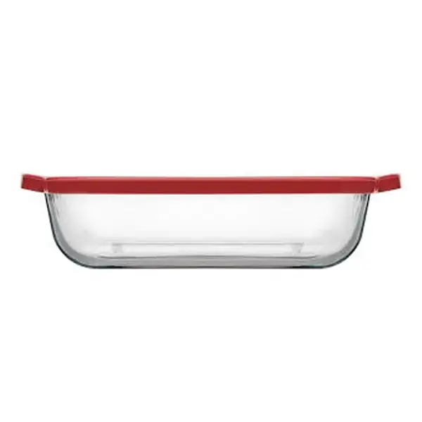 طاجن مربع بوركام بغطاء أحمر – 1.95 لتر | آمن للفرن والميكروويف